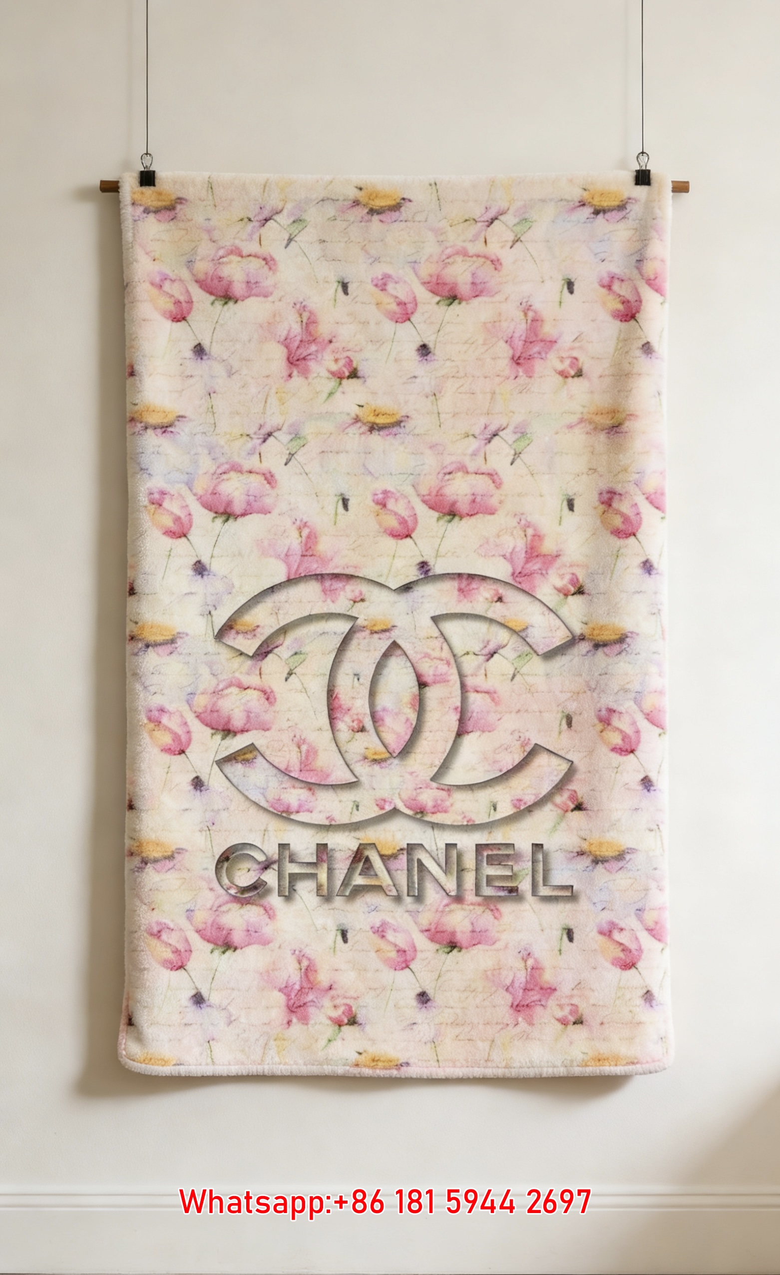 Chanel Pink Gold Floral CC Flannel Throw Blanket IMG_7315